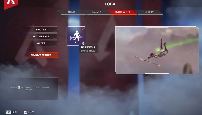 apex legends how to equip skydive emote
